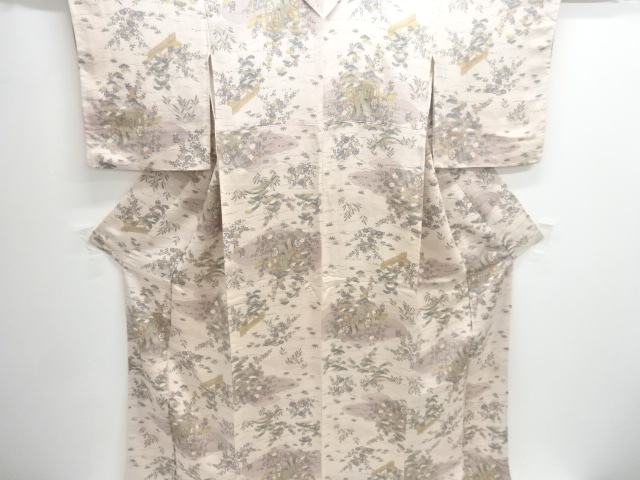 JAPANESE KIMONO / KOMON / CHIRIMEN / GOSHO CART & FLOWER 